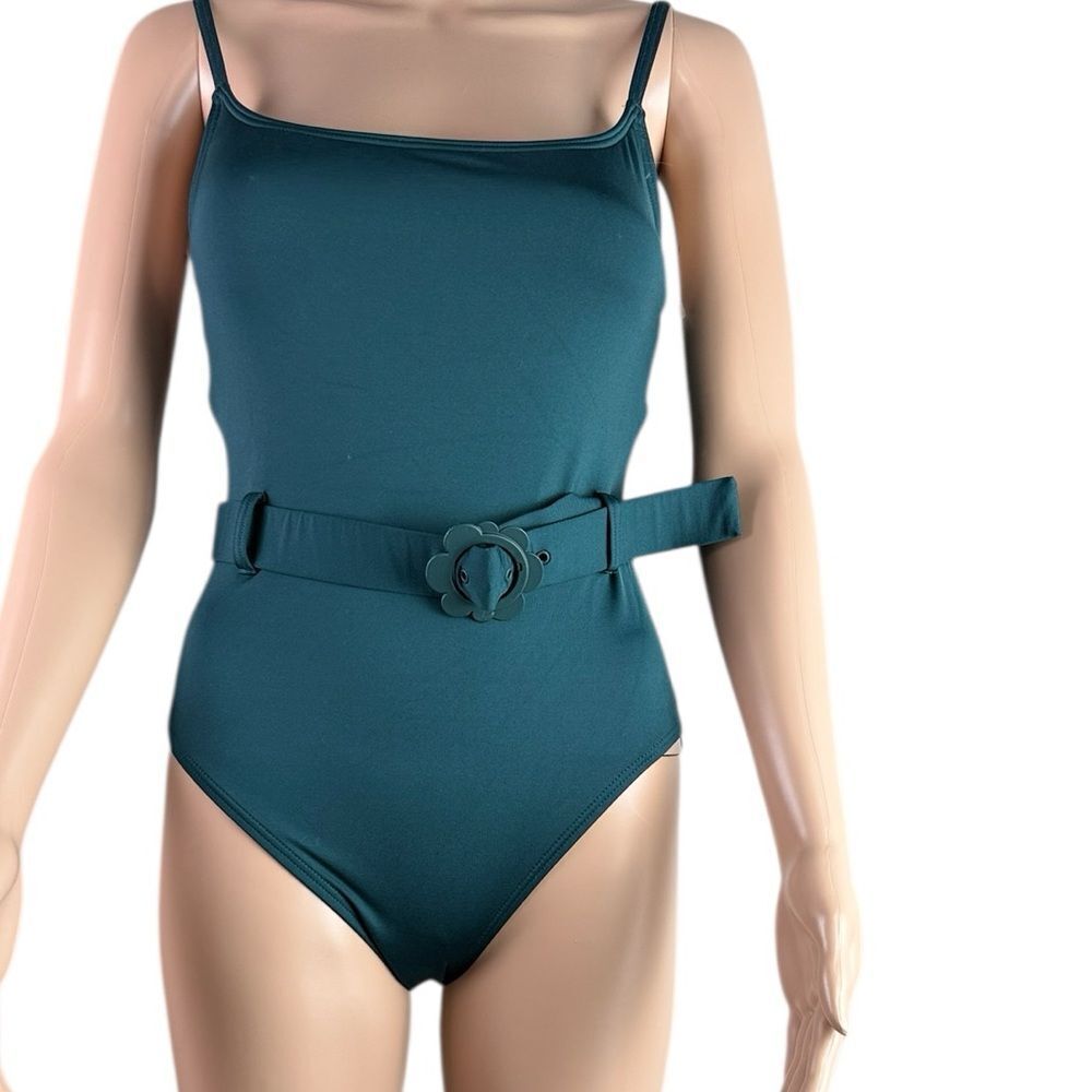 NWOT Kate Spade Green One Piece Swimsuit With Daisy Belt